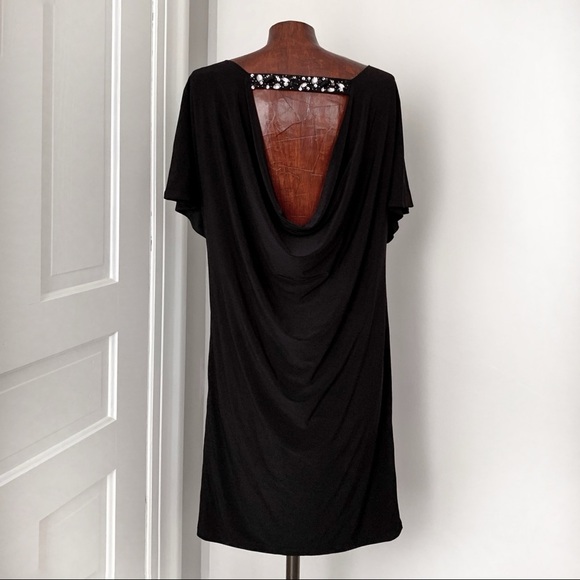 Y2K Mariana Deep Black Draped Cocktail Dress - Picture 1 of 7